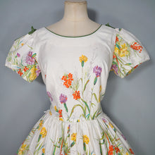 Load image into Gallery viewer, 50s WHITE AND YELLOW WILD MEADOW FLORAL COTTON DRESS - S