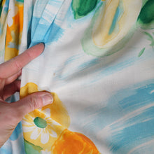 Load image into Gallery viewer, 60s SUNNY SKY BLUE AND BRIGHT YELLOW FLORAL FULL SKIRTED SUN DRESS - XS