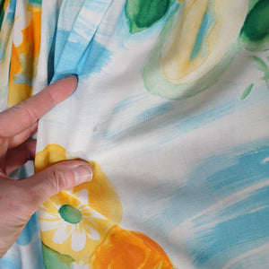 60s SUNNY SKY BLUE AND BRIGHT YELLOW FLORAL FULL SKIRTED SUN DRESS - XS