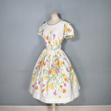 Load image into Gallery viewer, 50s WHITE AND YELLOW WILD MEADOW FLORAL COTTON DRESS - S
