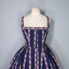 Load image into Gallery viewer, 70s DARK BLUE AND PINK ROSE &quot;HANNA&quot; TRACHTEN MINI DIRNDL DRESS - S