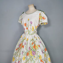 Load image into Gallery viewer, 50s WHITE AND YELLOW WILD MEADOW FLORAL COTTON DRESS - S