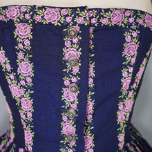 Load image into Gallery viewer, 70s DARK BLUE AND PINK ROSE &quot;HANNA&quot; TRACHTEN MINI DIRNDL DRESS - S