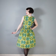 Load image into Gallery viewer, 60s BRIGHT GREEN PAINTERLY FLORAL COTTON DAY DRESS - S