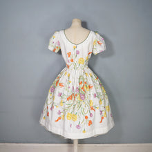 Load image into Gallery viewer, 50s WHITE AND YELLOW WILD MEADOW FLORAL COTTON DRESS - S