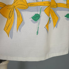 Load image into Gallery viewer, 60s YELLOW BOW AND BLUE ROSE PRINT FULL SKIRTED DRESS - S-M