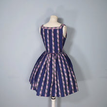 Load image into Gallery viewer, 70s DARK BLUE AND PINK ROSE &quot;HANNA&quot; TRACHTEN MINI DIRNDL DRESS - S