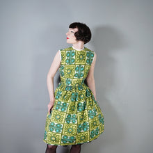 Load image into Gallery viewer, 60s BRIGHT GREEN PAINTERLY FLORAL COTTON DAY DRESS - S