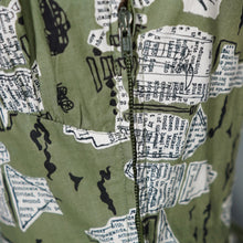 Load image into Gallery viewer, 50s OLIVE GREEN NOVELTY NEWSPAPER AND CARS PRINT STRAPPY SUN DRESS - XS