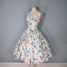 Load image into Gallery viewer, 50s JENNIFER LEE MID CENTURY FLORAL DROP WAISTED FULL SKIRT DRESS - S