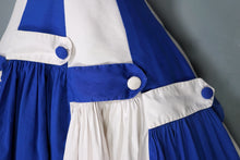 Load image into Gallery viewer, 50s BLUE WHITE STRIPE PANELLED FULL SKIRT WITH STRAP AND BUTTON DETAIL - 30"