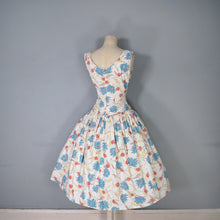 Load image into Gallery viewer, 50s JENNIFER LEE MID CENTURY FLORAL DROP WAISTED FULL SKIRT DRESS - S