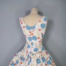 Load image into Gallery viewer, 50s JENNIFER LEE MID CENTURY FLORAL DROP WAISTED FULL SKIRT DRESS - S