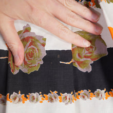 Load image into Gallery viewer, 50s 60s BLACK STRIPE AND GREY AND ORANGE ROSE PRINT COTTON FULL SKIRT - 30"