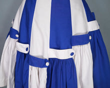 Load image into Gallery viewer, 50s BLUE WHITE STRIPE PANELLED FULL SKIRT WITH STRAP AND BUTTON DETAIL - 30"