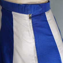 Load image into Gallery viewer, 50s BLUE WHITE STRIPE PANELLED FULL SKIRT WITH STRAP AND BUTTON DETAIL - 30"