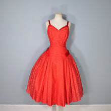 Load image into Gallery viewer, 50s ELEGANT STRAPPY FULL SKIRTED RED LACE AND SATIN PARTY / EVENING DRESS - S-M
