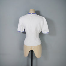 Load image into Gallery viewer, VINTAGE PATTERN 40s style WHITE AND BLUE SWALLOW BIRD INTARSIA JUMPER - S-M