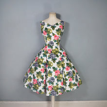 Load image into Gallery viewer, 50s 60s PAINTERLY ROSE PRINT FIT AND FLARE DRESS WITH EMPIRE BUST - M
