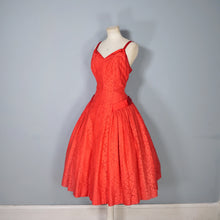 Load image into Gallery viewer, 50s ELEGANT STRAPPY FULL SKIRTED RED LACE AND SATIN PARTY / EVENING DRESS - S-M