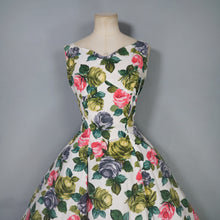 Load image into Gallery viewer, 50s 60s PAINTERLY ROSE PRINT FIT AND FLARE DRESS WITH EMPIRE BUST - M