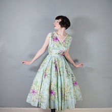 Load image into Gallery viewer, 50s 60s LIGHT BLUE GREEN FLORAL PRINT NYLON CIRCLE DRESS - S