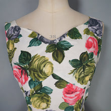 Load image into Gallery viewer, 50s 60s PAINTERLY ROSE PRINT FIT AND FLARE DRESS WITH EMPIRE BUST - M