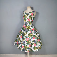 Load image into Gallery viewer, 50s 60s PAINTERLY ROSE PRINT FIT AND FLARE DRESS WITH EMPIRE BUST - M