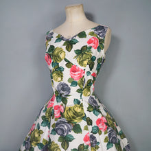 Load image into Gallery viewer, 50s 60s PAINTERLY ROSE PRINT FIT AND FLARE DRESS WITH EMPIRE BUST - M