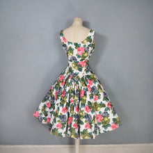 Load image into Gallery viewer, 50s 60s PAINTERLY ROSE PRINT FIT AND FLARE DRESS WITH EMPIRE BUST - M