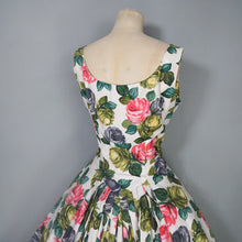 Load image into Gallery viewer, 50s 60s PAINTERLY ROSE PRINT FIT AND FLARE DRESS WITH EMPIRE BUST - M