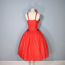 Load image into Gallery viewer, 50s ELEGANT STRAPPY FULL SKIRTED RED LACE AND SATIN PARTY / EVENING DRESS - S-M