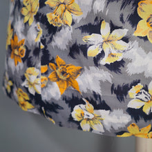 Load image into Gallery viewer, 50s 60s BLACK GREY COTTON DRESS WITH BRIGHT EASTER LILY PRINT - S
