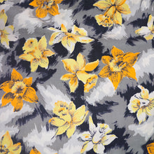 Load image into Gallery viewer, 50s 60s BLACK GREY COTTON DRESS WITH BRIGHT EASTER LILY PRINT - S