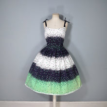 Load image into Gallery viewer, 50s 60s BLANES BLACK, WHITE AND GREEN CONFETTI PRINT DRESS - S