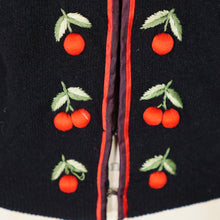 Load image into Gallery viewer, 60s BLACK AND RED CHERRY EMBROIDERED CARDIGAN - M-L