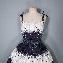Load image into Gallery viewer, 50s 60s BLANES BLACK, WHITE AND GREEN CONFETTI PRINT DRESS - S