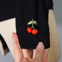 Load image into Gallery viewer, 60s BLACK AND RED CHERRY EMBROIDERED CARDIGAN - M-L