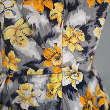 Load image into Gallery viewer, 50s 60s BLACK GREY COTTON DRESS WITH BRIGHT EASTER LILY PRINT - S