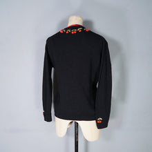 Load image into Gallery viewer, 60s BLACK AND RED CHERRY EMBROIDERED CARDIGAN - M-L