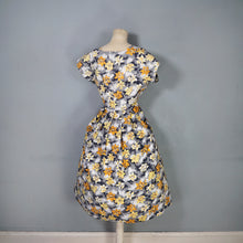 Load image into Gallery viewer, 50s 60s BLACK GREY COTTON DRESS WITH BRIGHT EASTER LILY PRINT - S