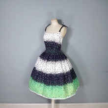 Load image into Gallery viewer, 50s 60s BLANES BLACK, WHITE AND GREEN CONFETTI PRINT DRESS - S
