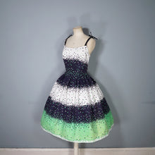 Load image into Gallery viewer, 50s 60s BLANES BLACK, WHITE AND GREEN CONFETTI PRINT DRESS - S