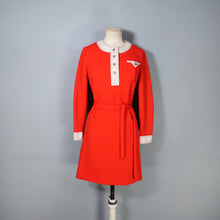 Load image into Gallery viewer, 60s PEGGY PAGE LONG SLEEVED THICK RED MOD DRESS WITH WHITE TRIMS - XS