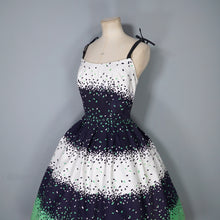 Load image into Gallery viewer, 50s 60s BLANES BLACK, WHITE AND GREEN CONFETTI PRINT DRESS - S