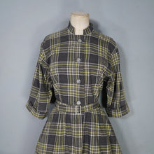 Load image into Gallery viewer, 40s HANDMADE GREY YELLOW CHECK COTTON DAY DRESS WITH BELT - S-M
