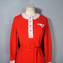 Load image into Gallery viewer, 60s PEGGY PAGE LONG SLEEVED THICK RED MOD DRESS WITH WHITE TRIMS - XS