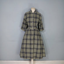 Load image into Gallery viewer, 40s HANDMADE GREY YELLOW CHECK COTTON DAY DRESS WITH BELT - S-M