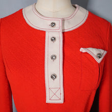 Load image into Gallery viewer, 60s PEGGY PAGE LONG SLEEVED THICK RED MOD DRESS WITH WHITE TRIMS - XS
