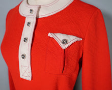 Load image into Gallery viewer, 60s PEGGY PAGE LONG SLEEVED THICK RED MOD DRESS WITH WHITE TRIMS - XS